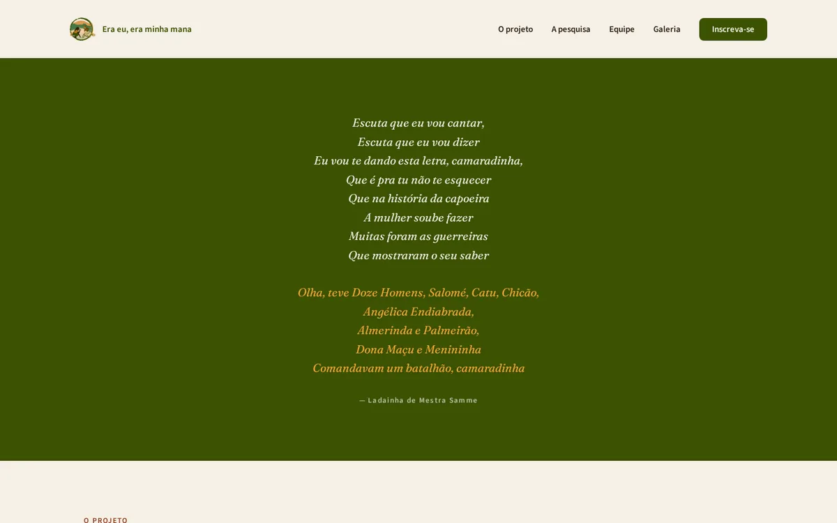 Galeria do projeto Era eu, era minha mana — Website do projeto