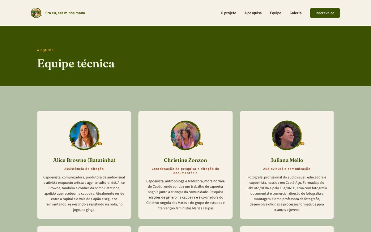Galeria do projeto Era eu, era minha mana — Website do projeto