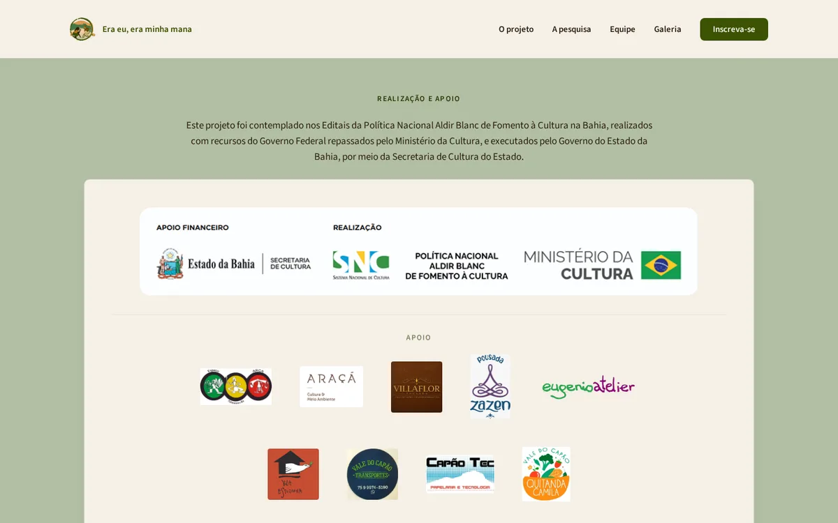 Galeria do projeto Era eu, era minha mana — Website do projeto