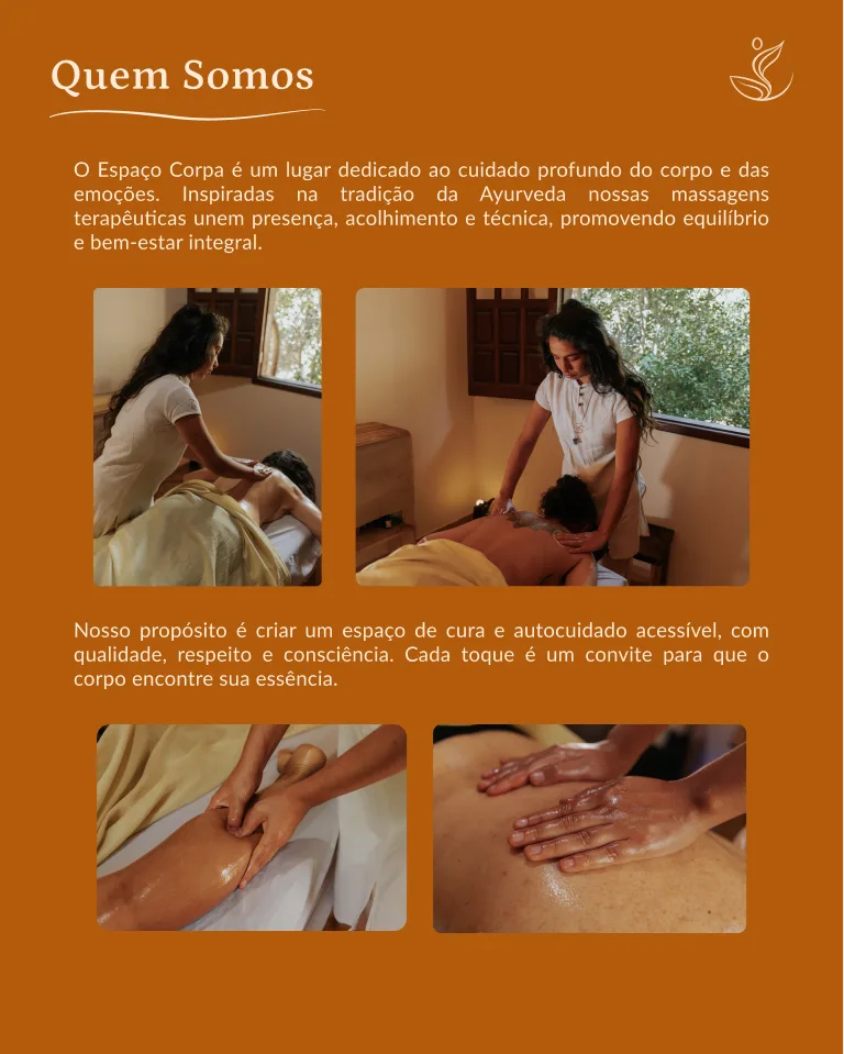 Quem Somos, no guia da marca: a tradição da Ayurveda e o propósito do espaço em poucas linhas.