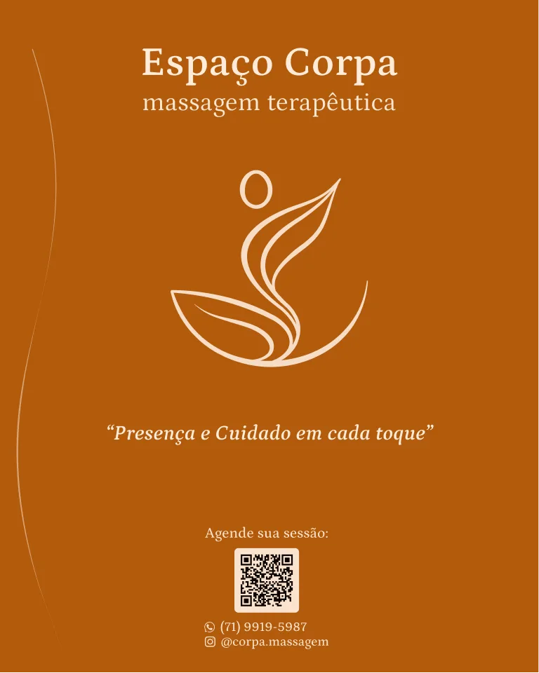 A capa do guia: o logotipo, a frase “Presença e cuidado em cada toque” e o QR pra agendar.
